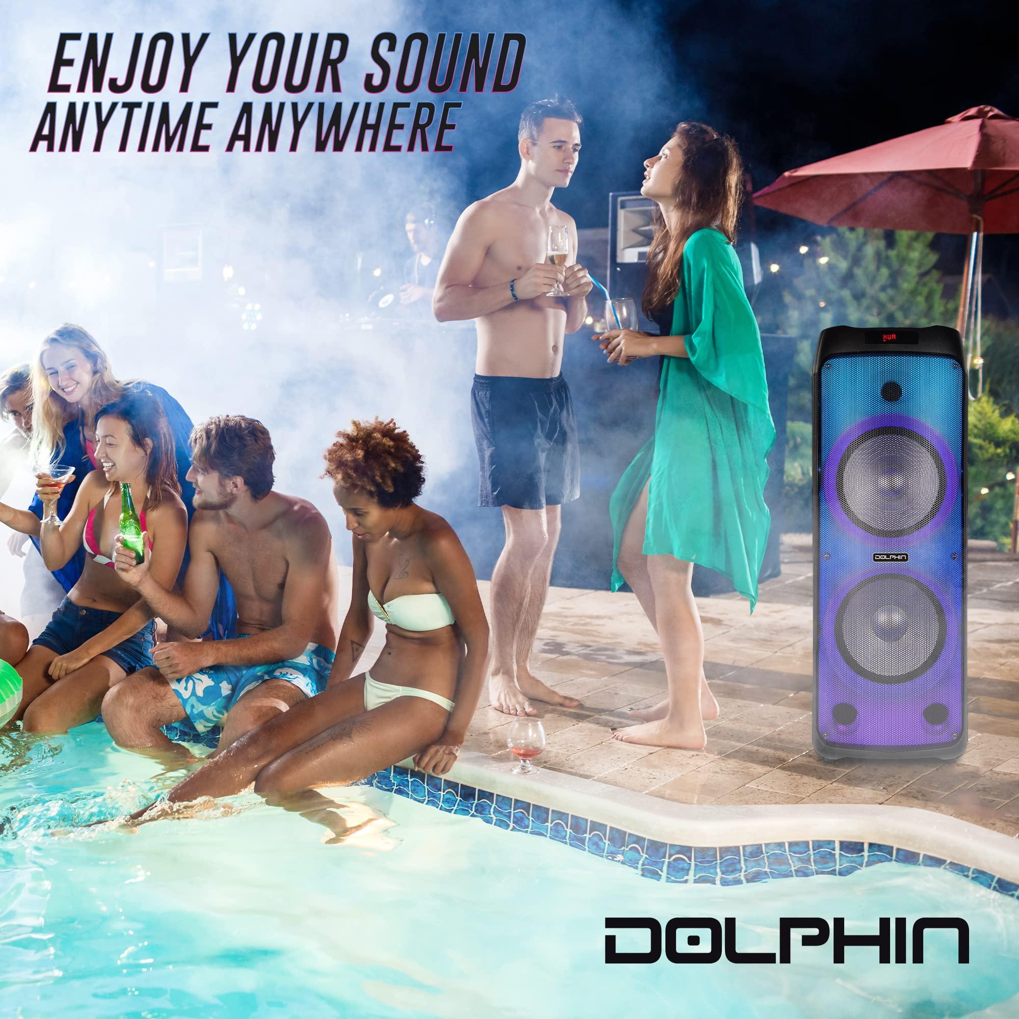 Dolphin Dolphin SPF-1212R Powerful Sound & BASS | Portable Rechargeable Big Party Speaker | Dual 12", 3X 1 Tweeters | LED Party Lights, Handles and Wheels