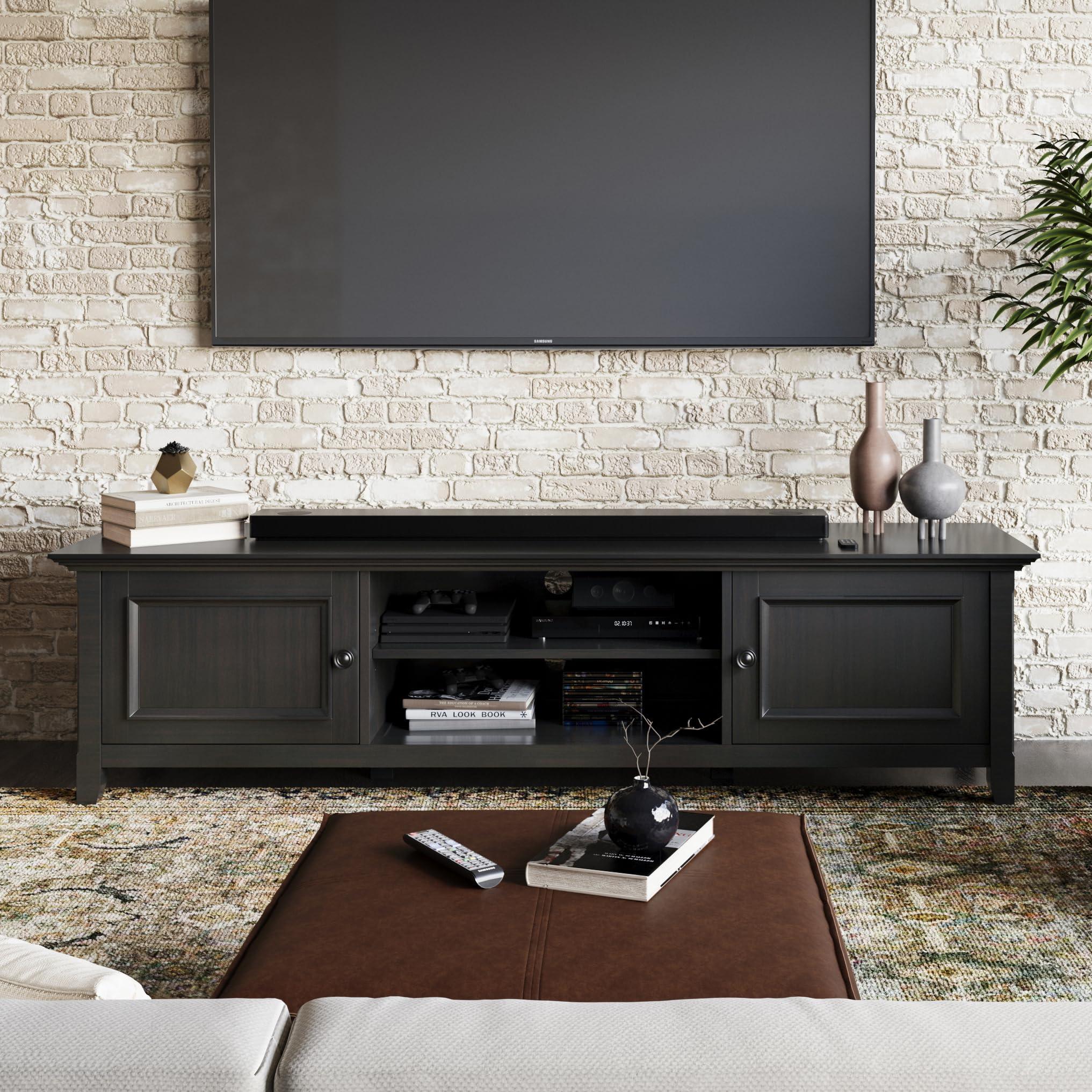 SIMPLIHOME SIMPLIHOME Amherst Solid Wood 72 inch Wide Transitional TV Media Stand in Hickory Brown for TVs up to 80 inches for The Living Room and Entertainment Center