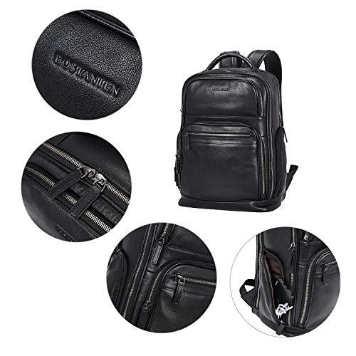 BOSTANTEN BOSTANTEN Leather Backpacks College 15.6” Laptop Travel Computer Shoulder Backpack For Men Black