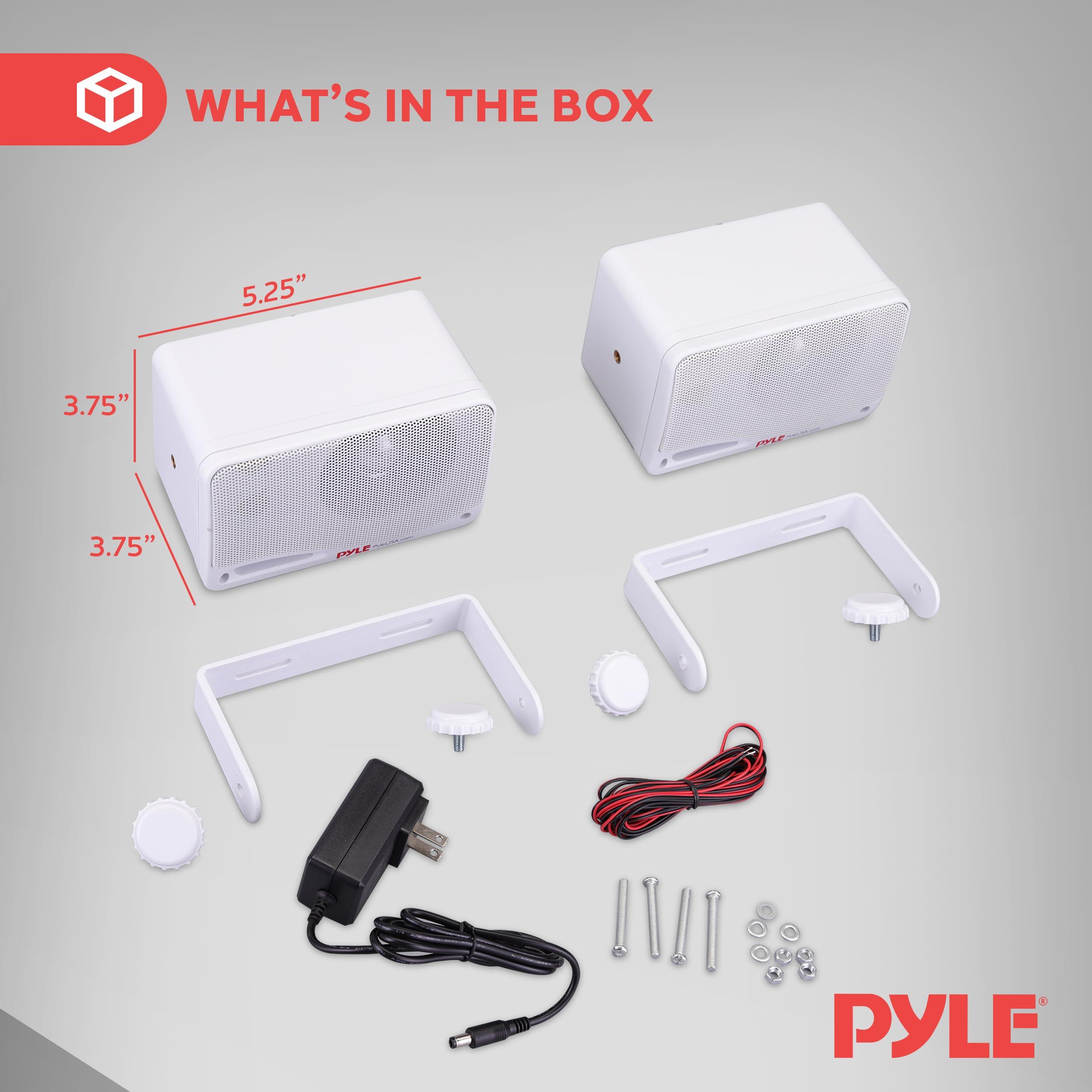 Pyle Pyle Outdoor Waterproof Wireless Bluetooth Speaker - 3.5 Inch Pair 3-way Active Passive Weatherproof Wall, Ceiling Mount Dual Speakers System w/ Heavy Duty Grill, Patio, Indoor Use -PDWR42WBT (White)