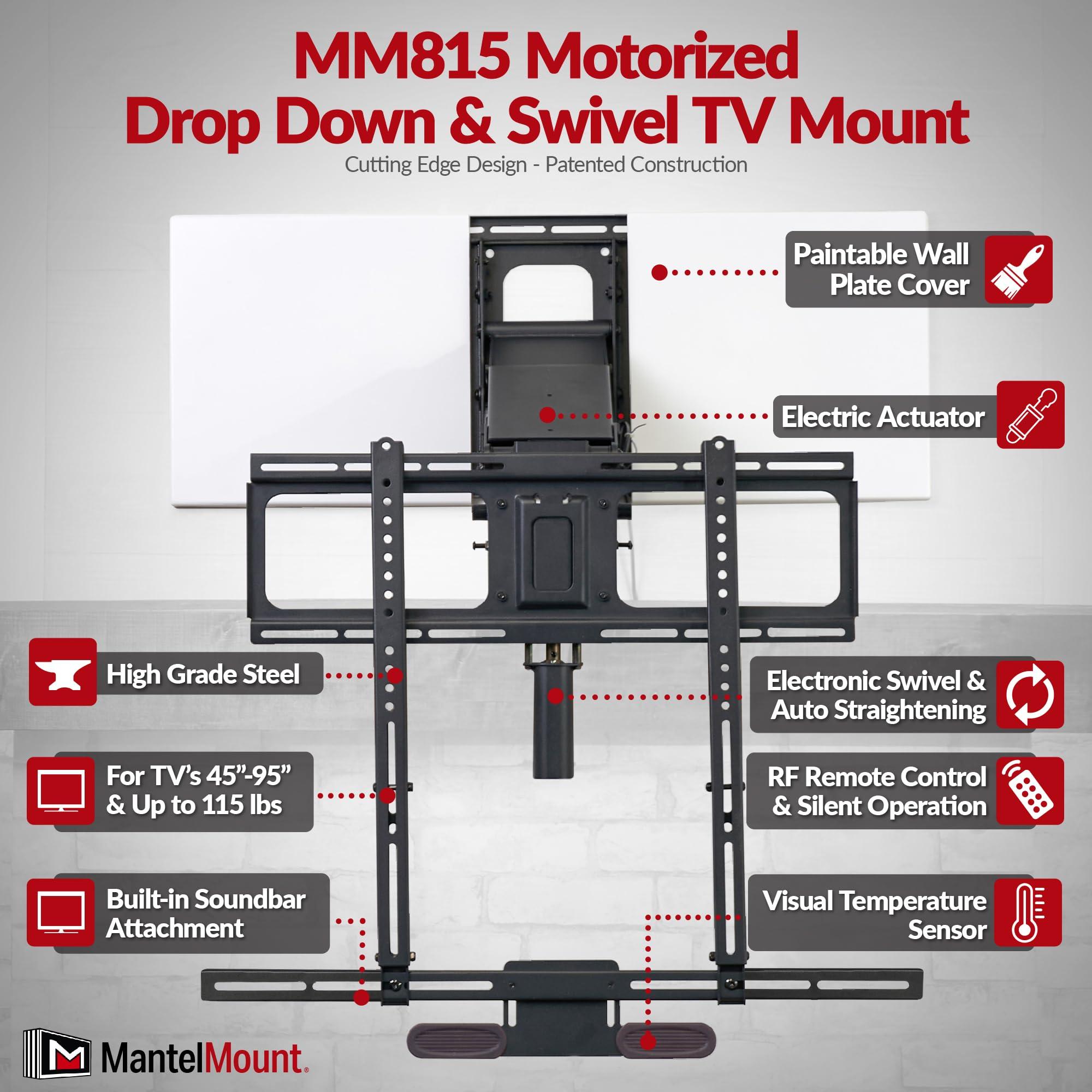 MantelMount MantelMount MM815 Motorized Remote Control Pull Down TV Mount with Automated Swivel | Above Fireplace Mount for TVs 45"-90" Up to 115 lbs | RF Remote Control & Favorite Memory Positions