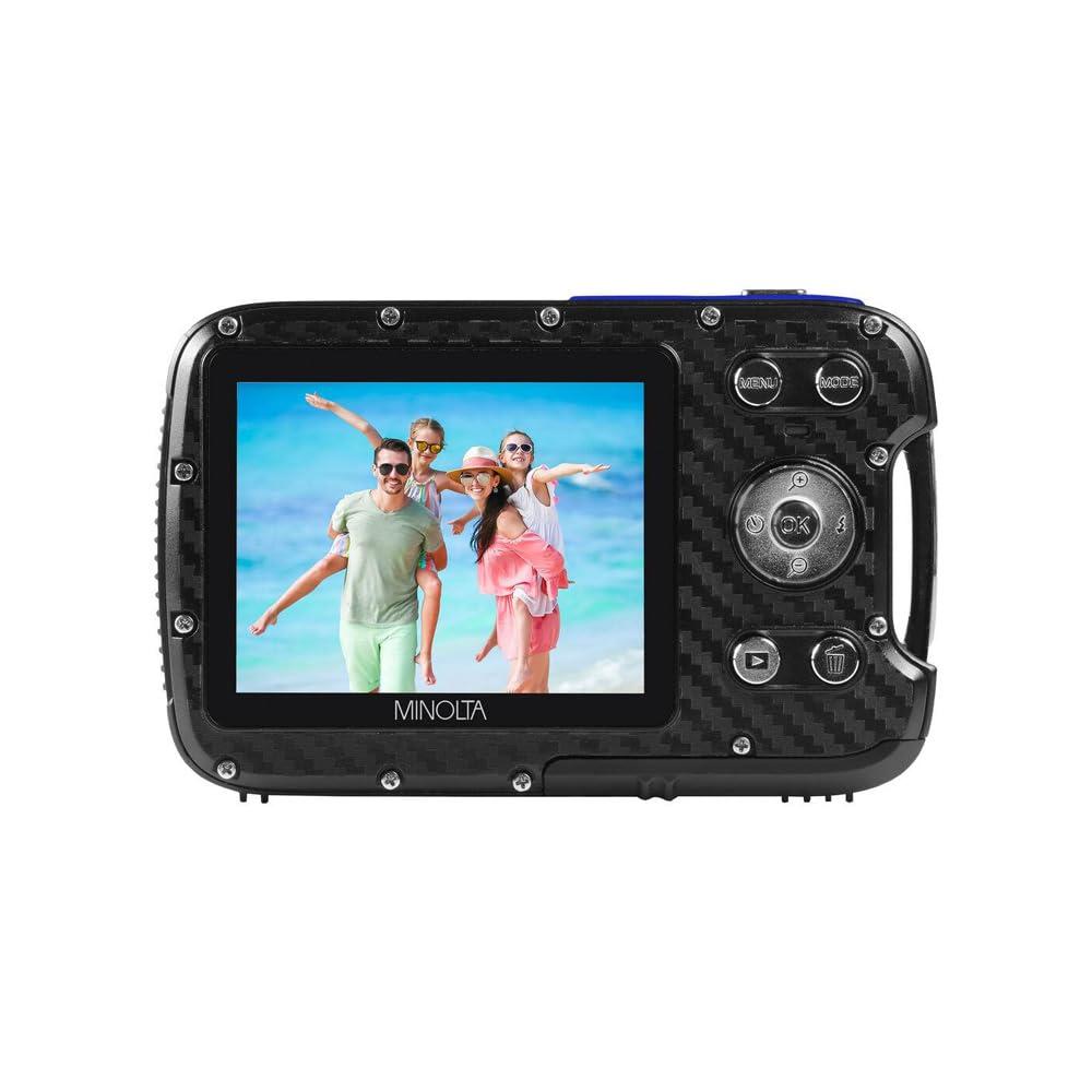 Minolta Minolta Waterproof Digital Camera 21MP Photos, 1080p HD Video, 2.8 LCD, Underwater Up to 16ft, 4X Digital Zoom, Anti-Shake, Face Detection, Smile Capture, Scene Modes, 16GB Card (Blue)