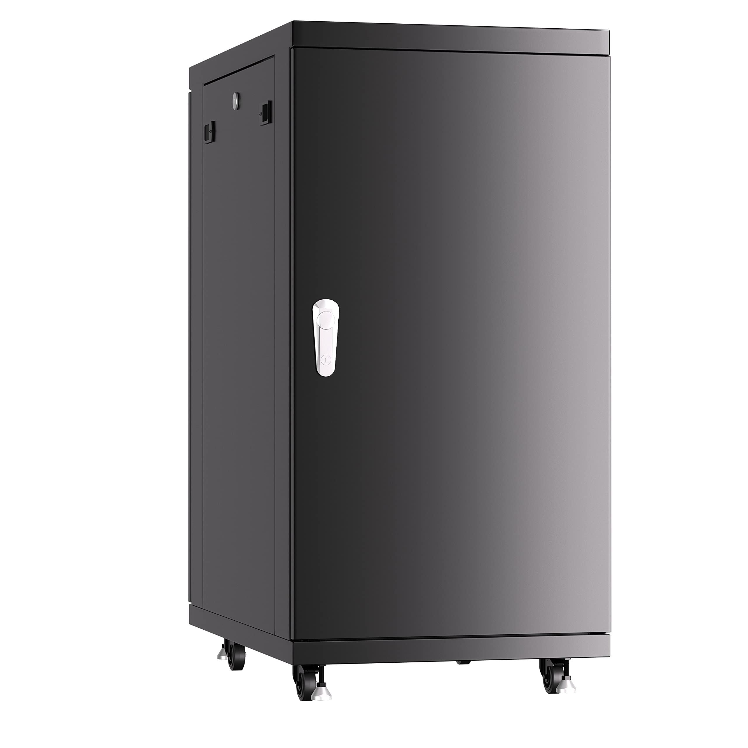 Sysracks Sysracks 22U Server Cabinet 39-inch deep Server Rack Locking Network Cabinet with Thermocontroller, LCD-Screen, 4 Fans, Power Strip, Shelf, Wheels, Dust-Tight Cable Entries and Other Accessories