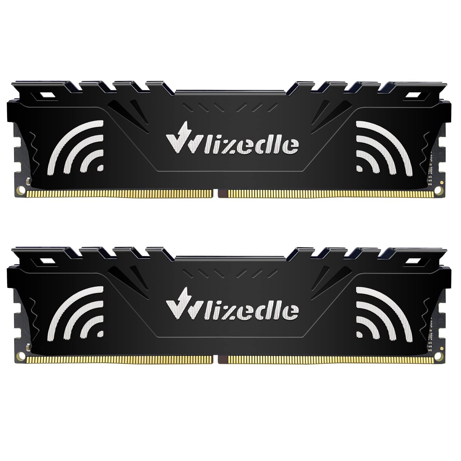 Wlizedle DDR4 RAM 16GB Kit (2x8GB) 3200MHz XMP 2.0 CL16 UDIMM Wlizedle Desktop Memory PC4-25600 288-Pin 1.35V 1Rx8 Non-ECC Unbuffered PC Computer Sdram Sticks Module Upgrade, Black