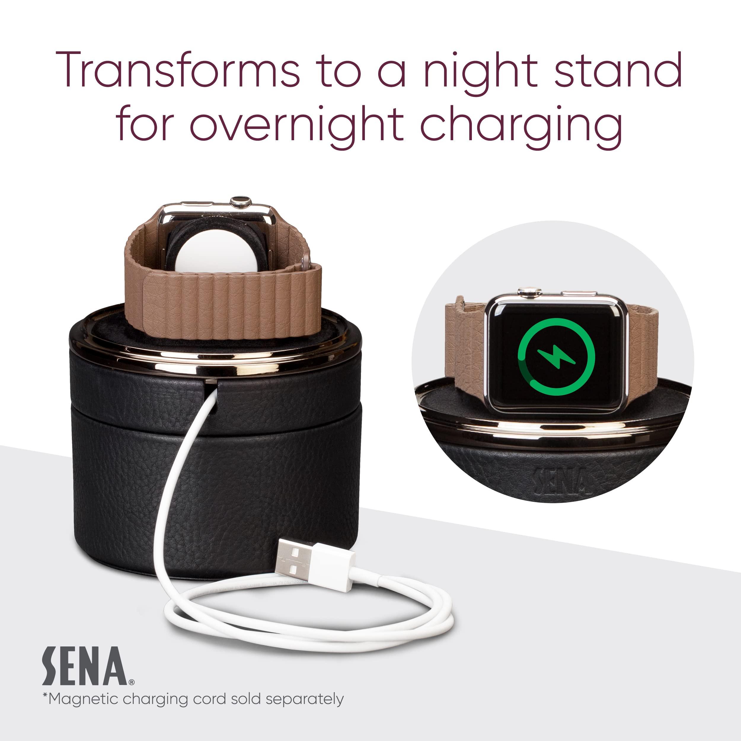 Sena Cases SENA Leather Travel Watch Case for Apple Watch Series 1,2,3,4,5,6,7,8,9 and SE, Single Storage Box of Apple Watches, Converts from Travel Case to Charging Stand, not fit Watch Ultra/Ultra 2,