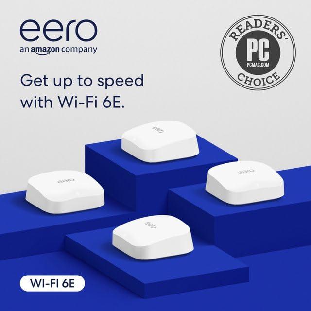 eero Amazon eero Pro 6E mesh wifi system - Supports internet plans up to 2.5 Gbps, Coverage up to 8,000 sq. ft., Connect 100+ devices, 4-pack