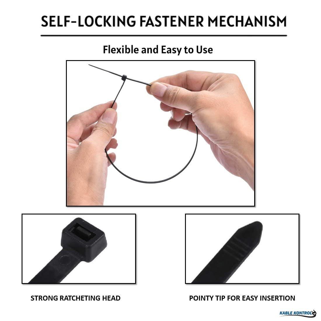 KABLE KONTROL Kable Kontrol Cable Zip Ties Black 1,000 Pcs 40 Inch, 250 Lbs Tensile Strength, Bulk Pack, Self-locking UV Resistant Plastic Nylon Wire Ties, for Indoor or Outdoor Use