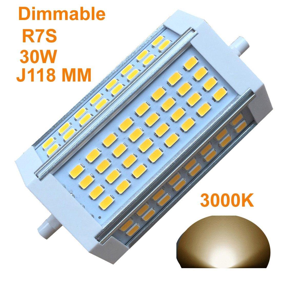 qlee qlee R7S LED J118 118mm Dimmable Bulb 30W Warm Light 3000k AC120V 3000LM Double Ended J LED Floodlight for R7S 200W 300w 400w Halogen Replacement (3000k Warm Light)