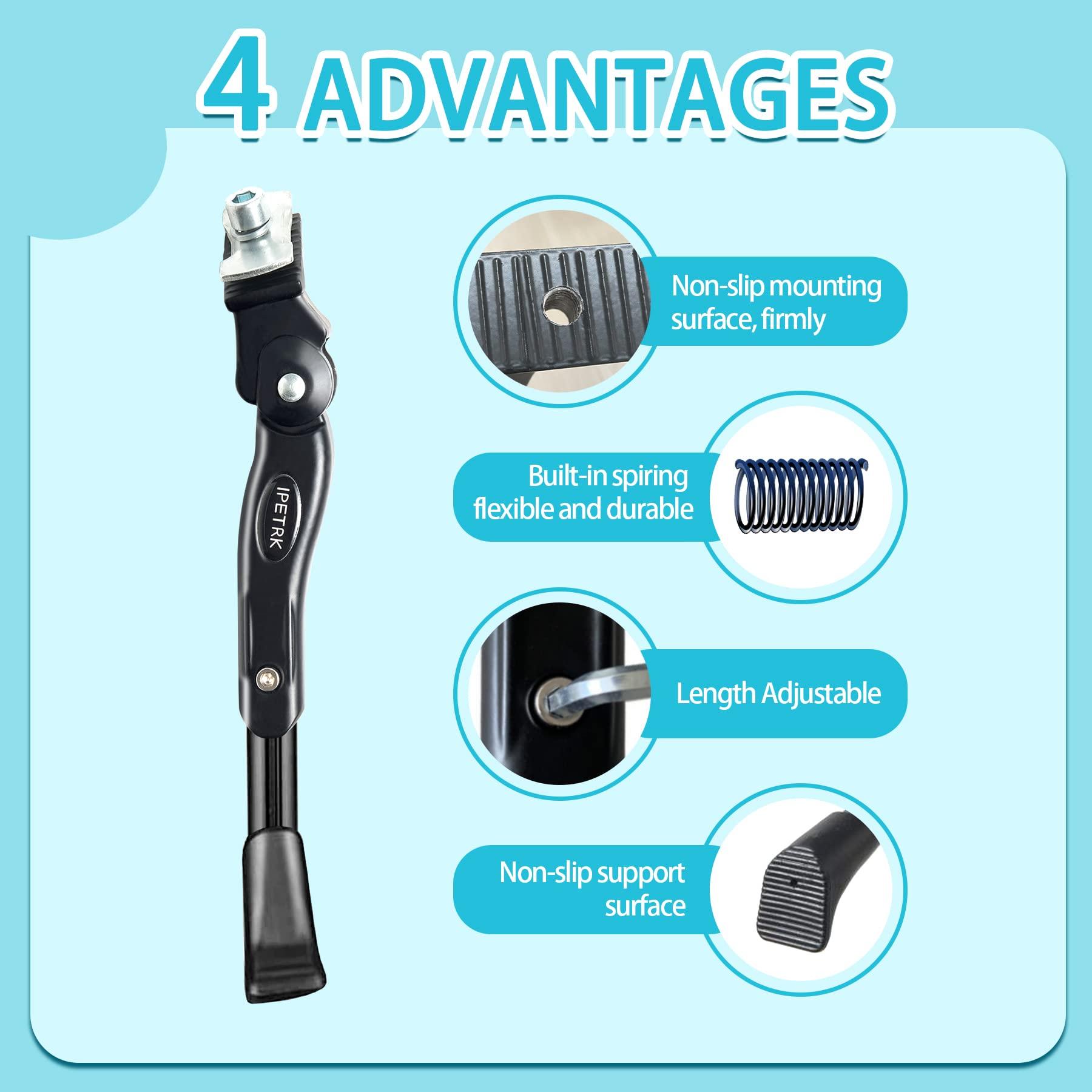 IPETRK IPETRK Kickstand for Kids Bike for 16 18 20 Inch Adjustable Folding Center Mount Children's Bicycles Black Aluminium Alloy Bike Kick Stand Easy Install