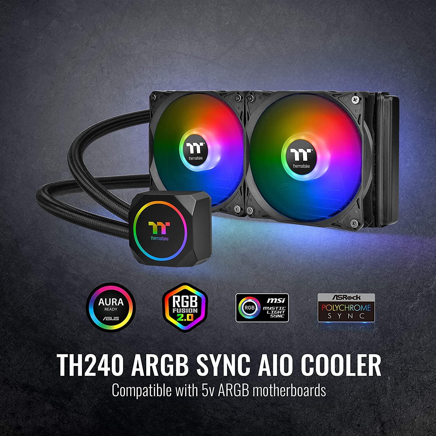 Thermaltake Thermaltake TH240 ARGB Motherboard Sync Edition Intel LGA1700 Ready/AM5/ AMD All-in-One Liquid Cooling System 240mm High Efficiency Radiator CPU Cooler CL-W286-PL12SW-C, Black