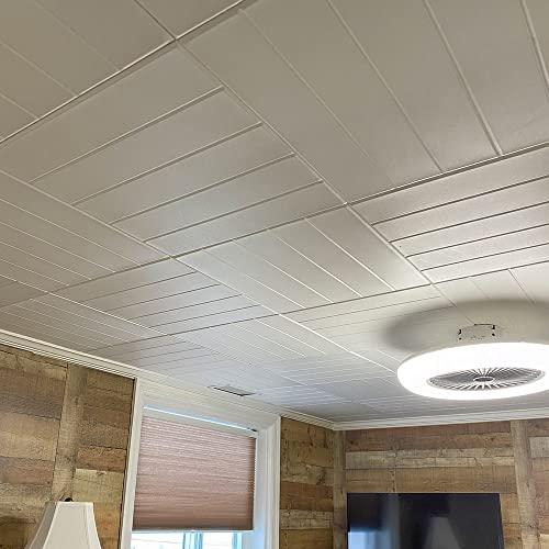 A La Maison Ceilings A La Maison Ceilings R104 Bead Board Foam Glue-up Ceiling Tile (21.6 sq. ft./Case), Pack of 8, Plain White