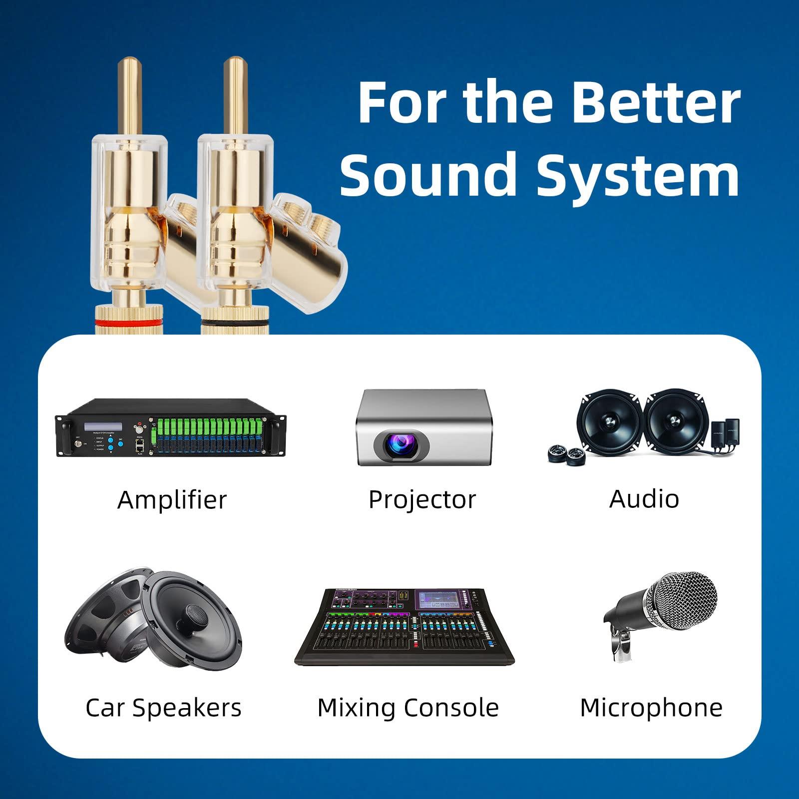 Monosaudio Monosaudio Locking Banana Plugs 8Pcs 45 Degree Banana Connector Double Screw Speaker Banana Plug for 8-15 Guage Speaker Wire,Audio/Video Receiver,Sound Systems with L-Form Hex Wrench(24K Gold Plated)