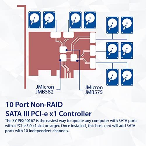 IO CREST IO Crest 10 Port SATA III to PCIe 3.0 x1 Non-RAID Expansion Card JMB582 Low Profile Bracket, (SY-PEX40167)