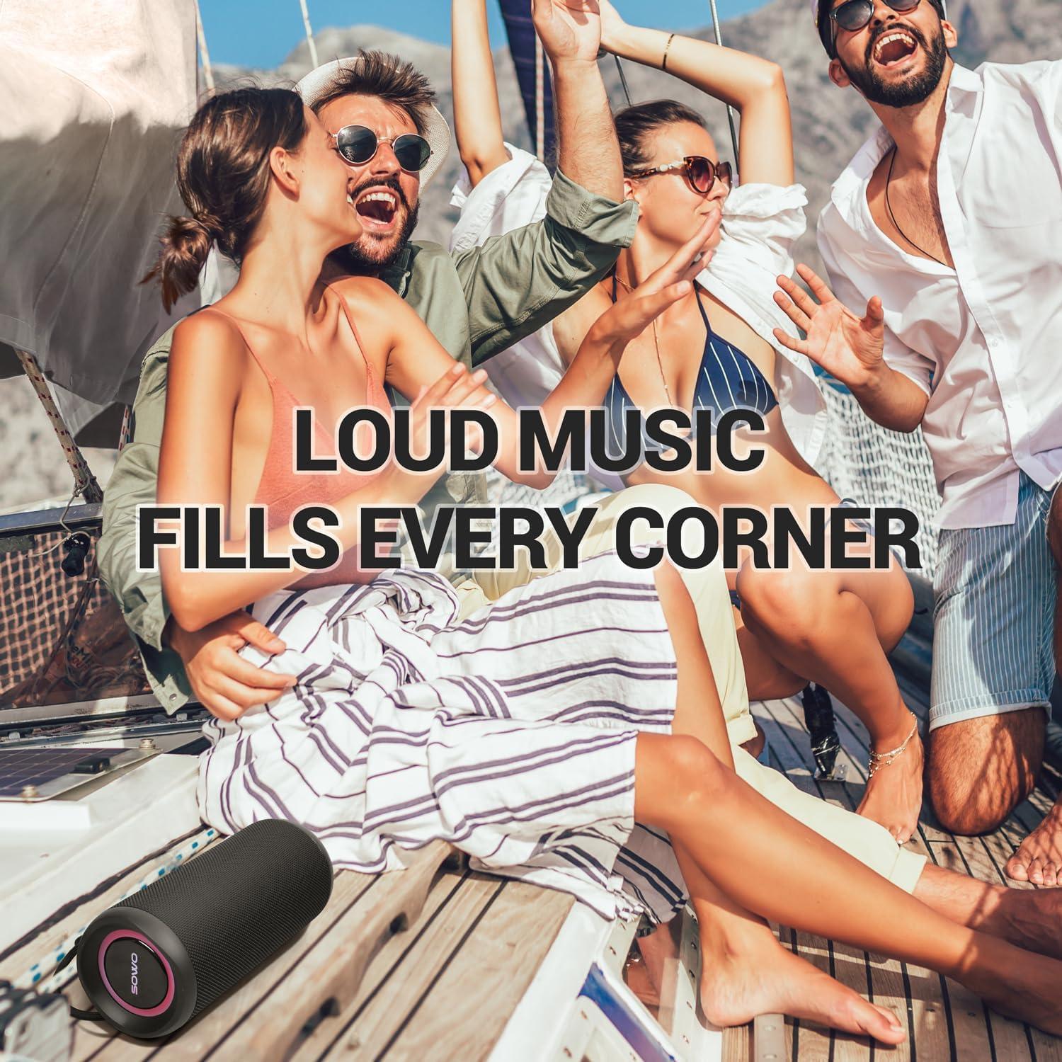 SOWO Wireless Waterproof Bluetooth Speaker - Portable Speaker Loud with Built-in Subwoofer and Tweeter, Extra Bass, Stereo Sound, IP67, Colorful Lights for Party, Outdoor, Camping