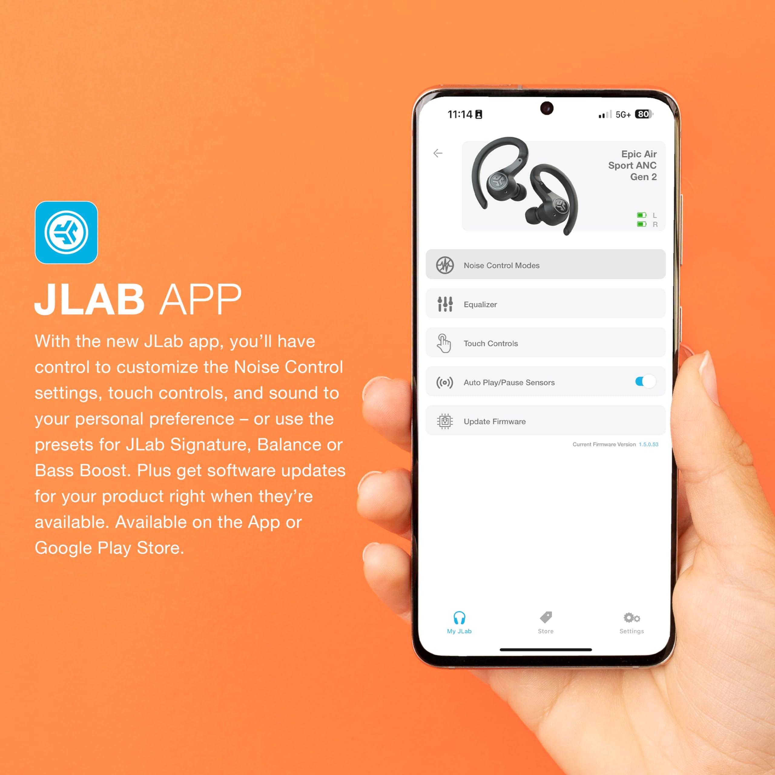 JLab JLab Epic Air Sport ANC Gen 2 True Wireless Bluetooth Earbuds, Headphones for Working Out, IP66 Sweatproof, 15-Hour Battery Life +55-Hour Charging Case, Music Controls, 3 EQ Sound Settings