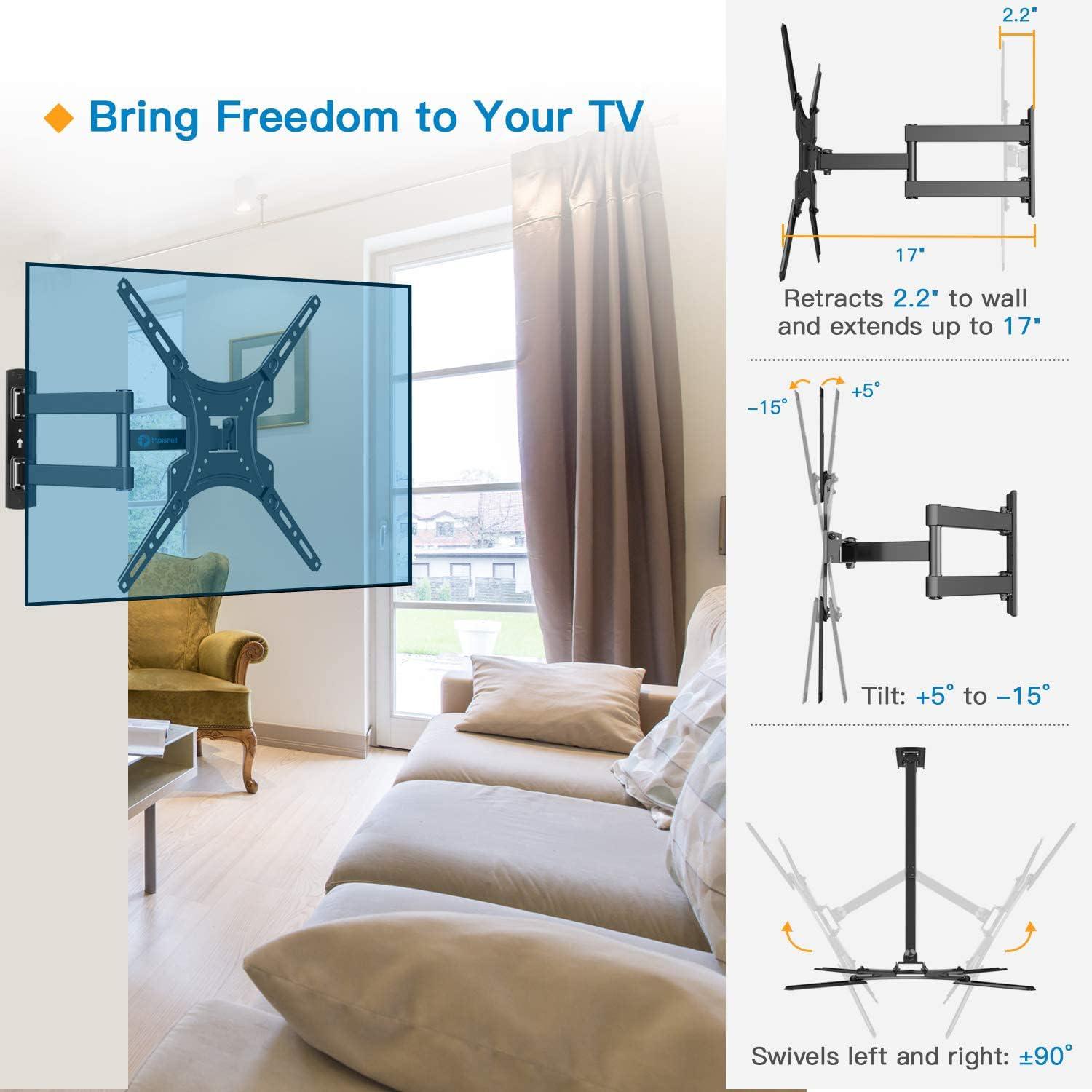 Pipishell Full Motion TV Wall Mount Bracket Articulating Arms Swivels Tilts Extension for Most 26-55 Inch LED LCD Flat Curved Screen TVs, Max VESA 400x400mm up to 66lbs by Pipishell