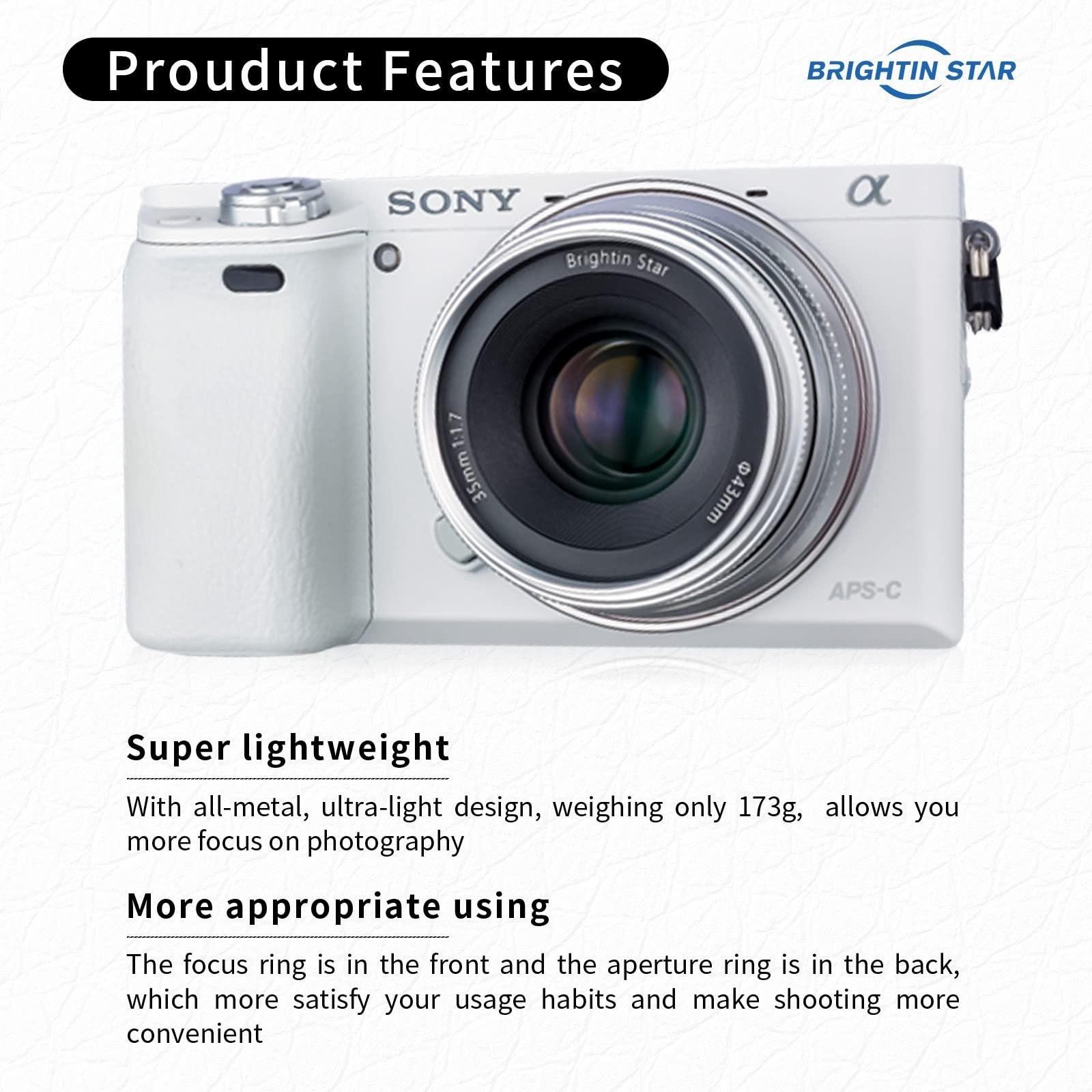 brightin star Brightin Star 35mm F1.7 Large Aperture APS-C Manual Focus Prime Fixed Mirrorless Camera Lens, Fit for Panasonic Olympus Micro4/3 G7, G85, GX9, G7KS, EPM1/2, EM1, EP1/P2/P3/P5, PL 1/2/3/5/6(Silver)