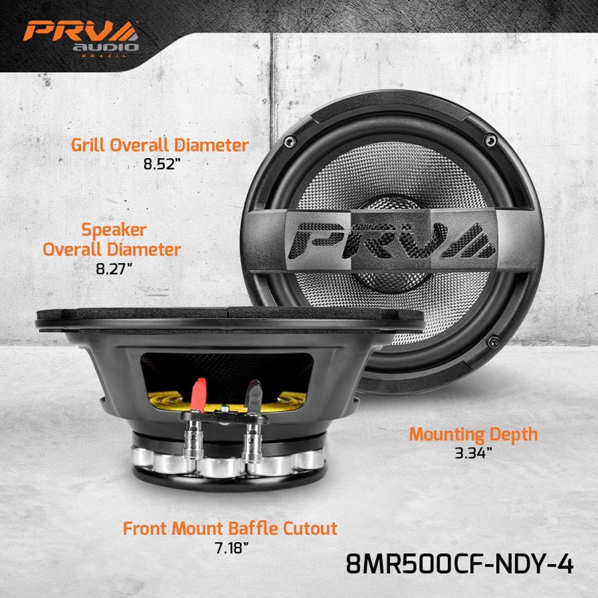 PRV AUDIO PRV AUDIO Carbon Fiber 8\" Midrange Speaker 500 Watts 4 Ohm Neodymium 8MR500CF-NDY-4 Water Resistant Pro Audio Loudspeaker for Boat UTV 4-Wheeler Motorcycle (2 Speakers)