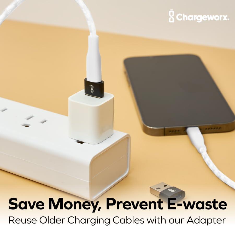 CHARGEWORX CHARGEWORX USB C Female to USB Male Adapter 4-Pack, Type C to USB A Charger Cable Converter, Compatible with iPhone 16,15,14,13,12 Series, iPad Pro,Air 4 Mini 7, Samsung Galaxy S25,S24,S23,S22 Series