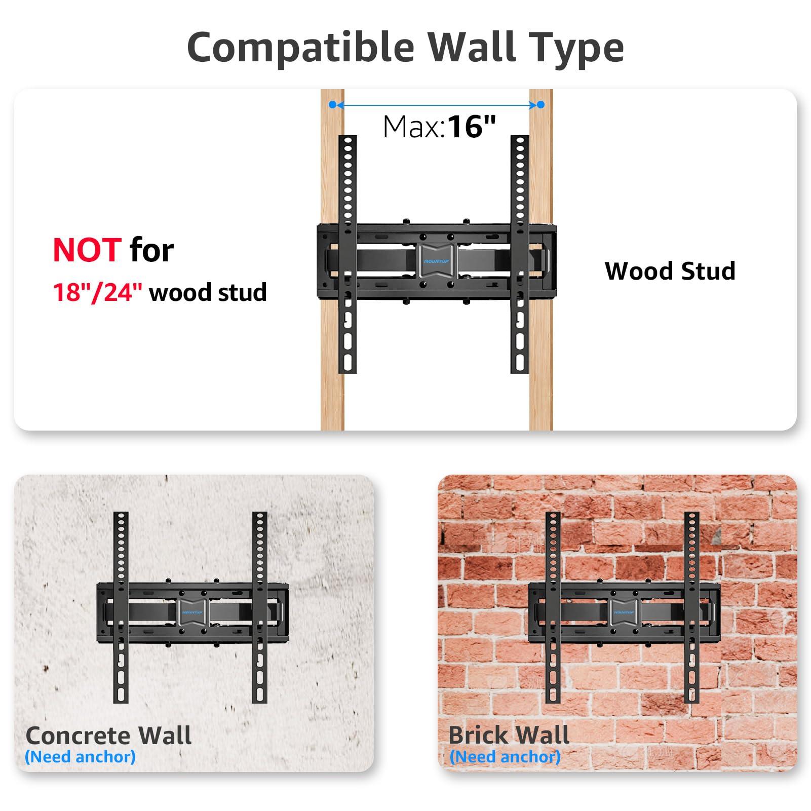 MOUNTUP MOUNTUP UL Listed TV Wall Mount, Full Motion TV Wall Mount for Most 26-65 Inch Flat/Curved TV Fit 16\" Wood Stud, Wall Mount TV Bracket with Dual Swivel Articulating Arm Max VESA 400x400mm up to 88 LBS