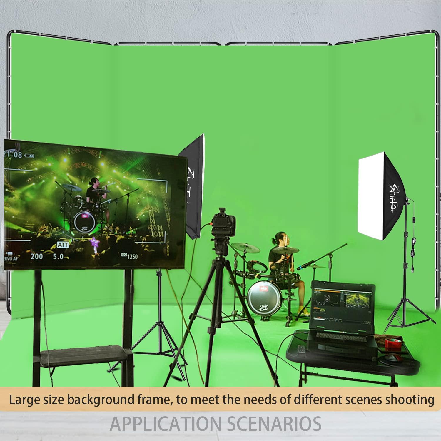 SHIRTAL Shirtal 7.87ft x 13.12ft Green Screen Backdrop with Stand, Large Green Collapsible Backdrop with Heavy Duty Backdrop Stand for Parties, Photography,Photo Studio Video Shooting, Live Streaming,Gaming