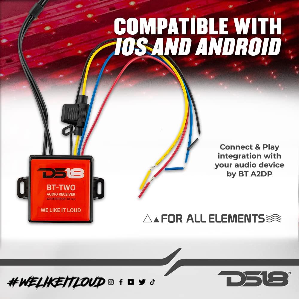 DS18 DS18 BT-Two Bluetooth Receiver - IP65 Waterproof Rated, BT 4.0, Remote Trigger Output, Stero Male RCA Output - Allows Connect & Play Integration to Your Audio Device