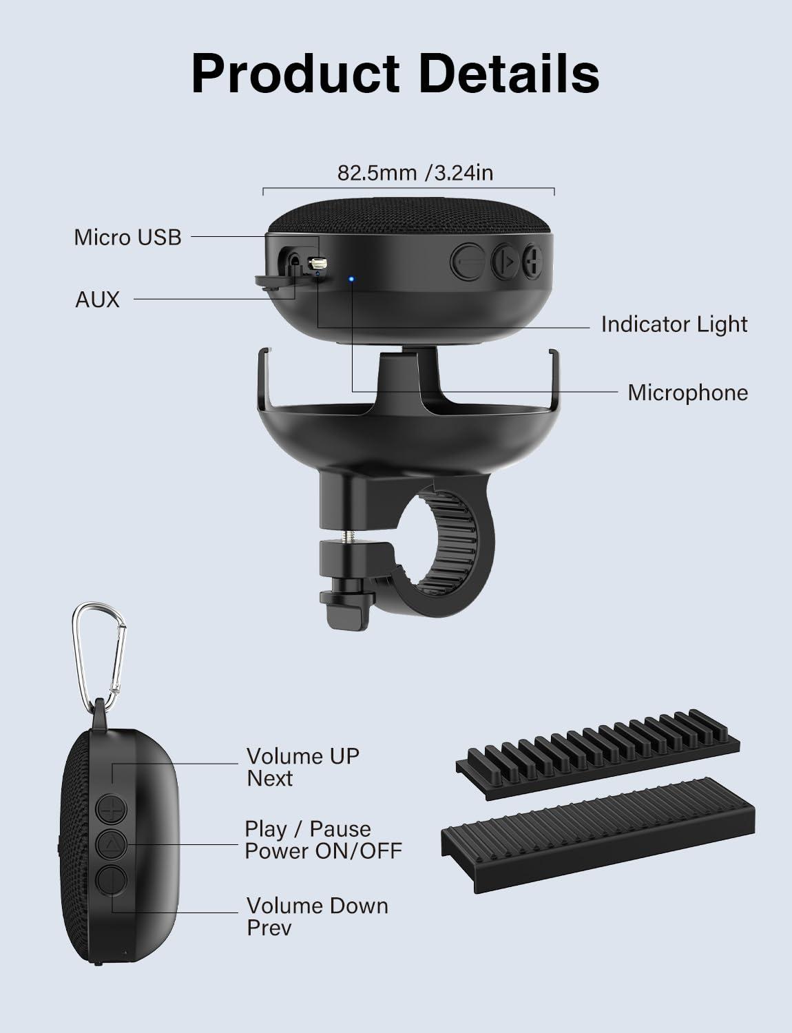 Onforu Onforu Portable Bluetooth Speaker for Bike, IP65 Waterproof & Dustproof Mini Outdoor Shower Travel Speaker, Bluetooth 5.0, Wireless Bicycle Speaker with Loud Sound for Riding, Ideal Gifts
