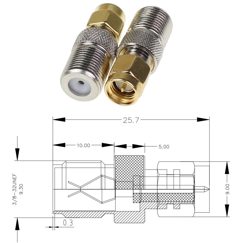 exgoofit exgoofit F Type to SMA Male Female Coax Connector Coaxial Adapter 2 Sets 6 Pcs