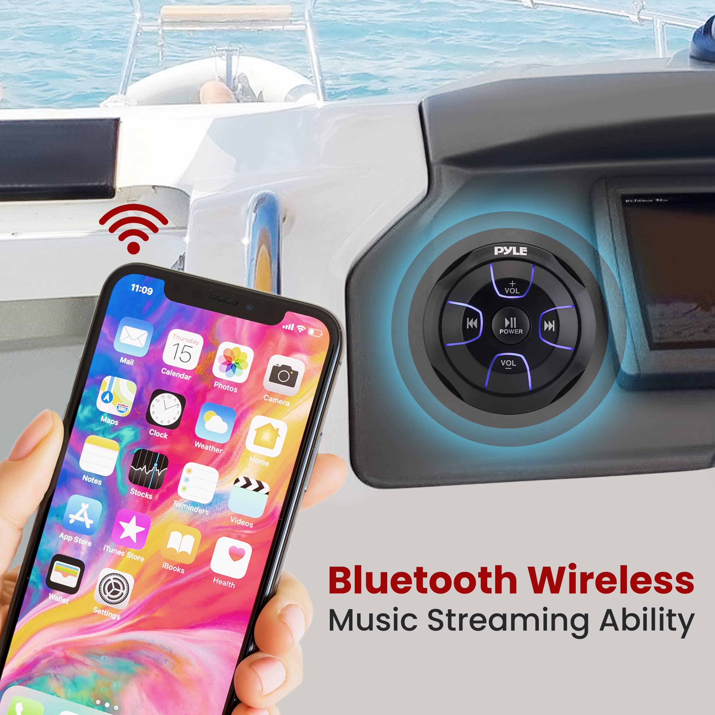 Pyle Pyle Waterproof Bluetooth Marine Amplifier Receiver - Weatherproof 2 Channel Wireless Amp for Stereo Speaker with 600 Watt Power, Wired RCA, AUX and MP3 Audio Input Cable - (Black)