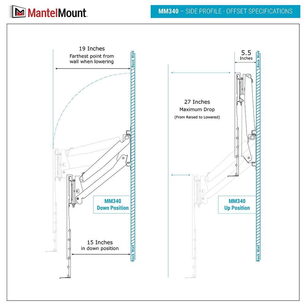 MantelMount MantelMount- MM340 above Fireplace Pull Down TV Mount- Televisions 44\" to 80\" Up to 90 lbs - Safe Auto-Adjusting TV Mounts - Patented Motion Stops, Handles, Balancing Technology - Superior Steel