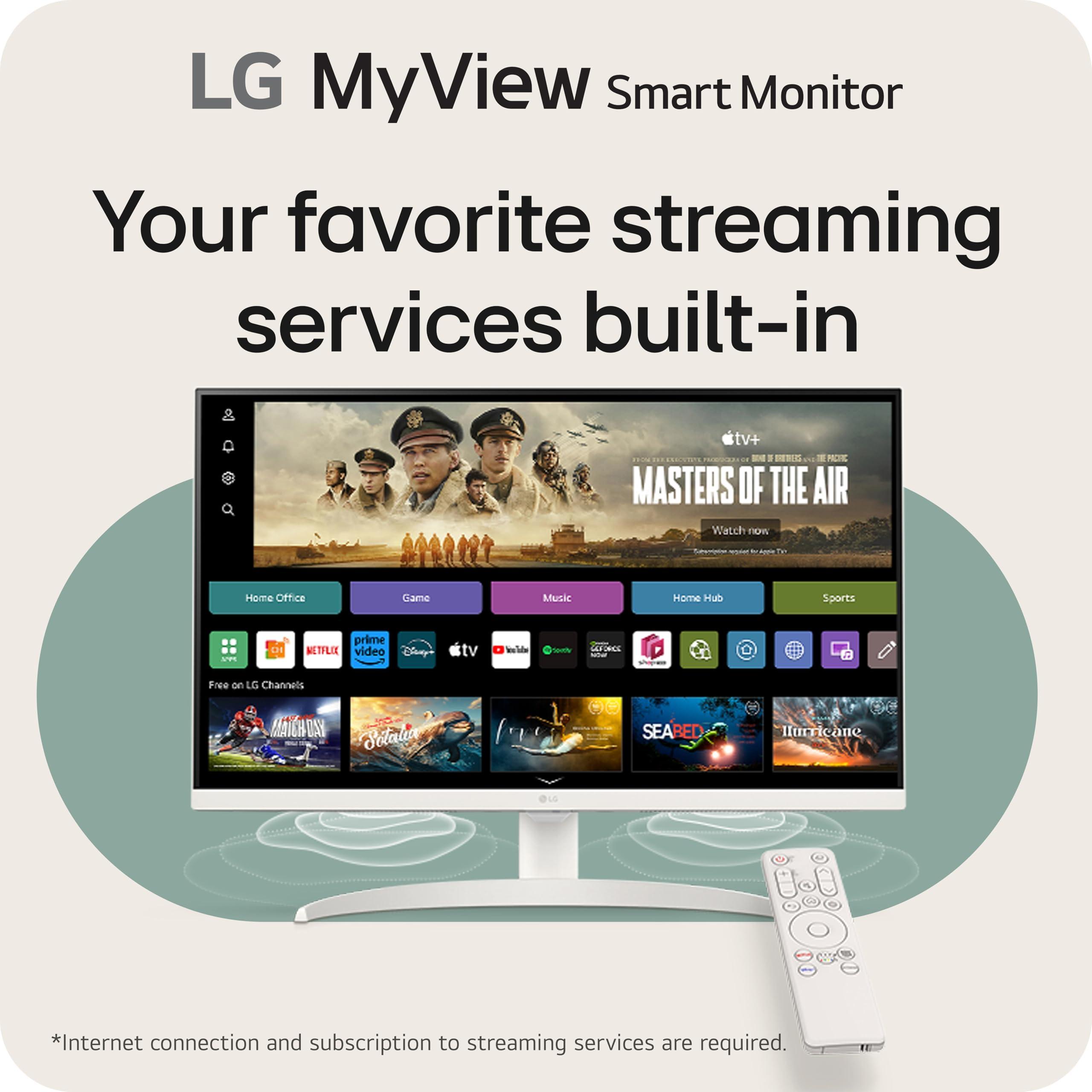 LG LG 27SR75U-W MyView 27 inch 4K UHD (3840x2160) IPS HDR10 USB Type-C 65W PD Smart Monitor webOS 23 AirPlay Screen Share Bluetooth ThinQ App Built-in Speaker HDMI White