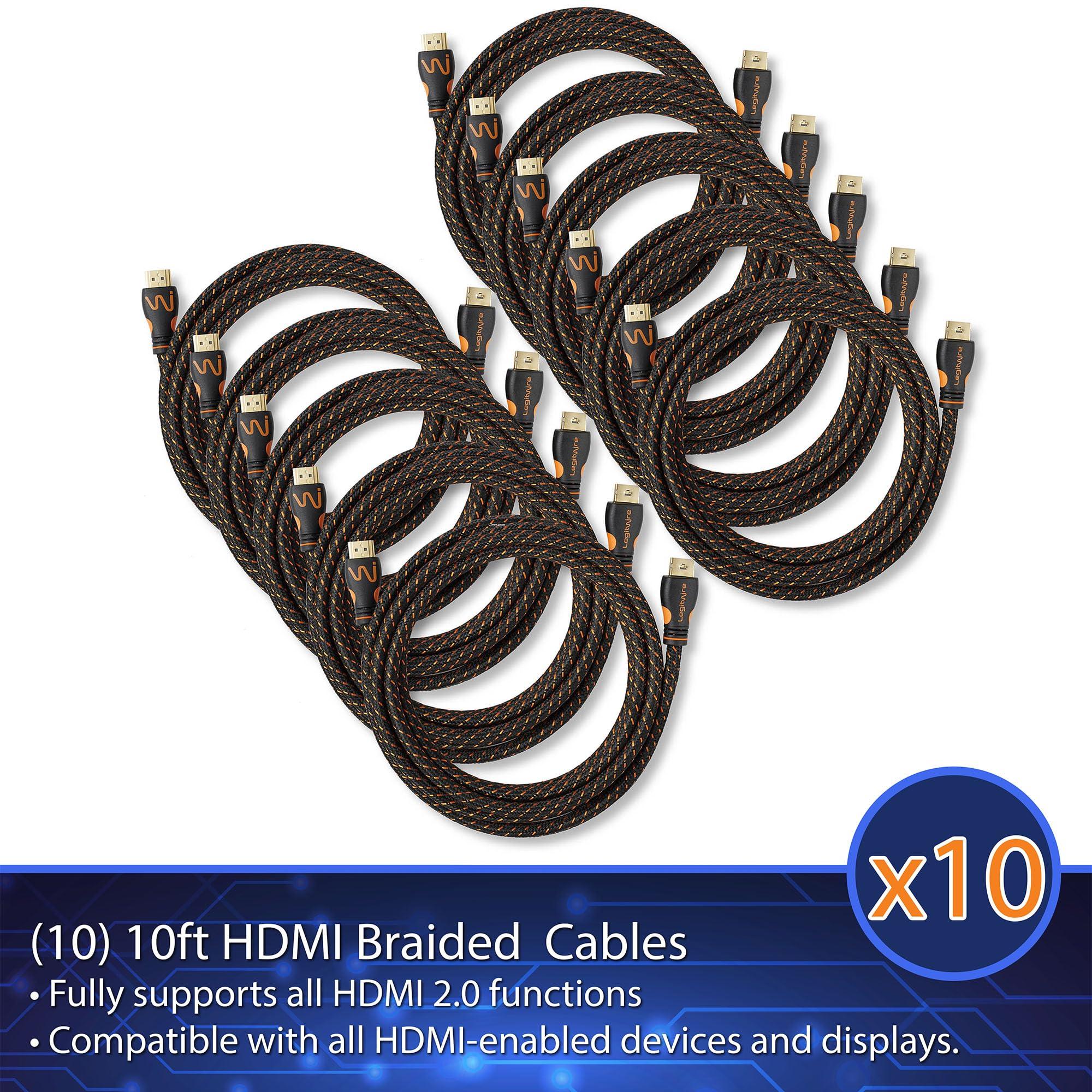 LegitWire LegitWire 10 ft 4K High Speed HDMI Cables, 10 Pack - 18Gbps HDMI 2.0 (4K @ 60hz HDR UHD 4:4:4 Chroma) - Ethernet - Locking Head - Deep Color Ultra HD with ARC, 3D, HDCP 2.2, 28AWG, Gold Plated