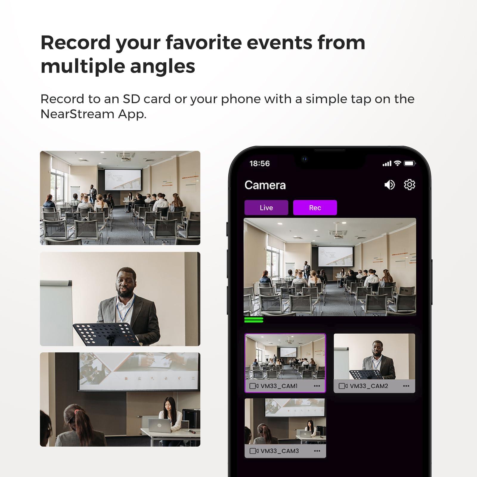 NearStream NearStream VM46 Wireless Live Streaming Camera, 4K Camera for Streaming with 8-Mic Noise Canceling Array, 60X Hybrid Zoom, 6H Battery, App Control,Stream to YouTube/Twitch/Facebook/RTMP via LTE/Wi-Fi