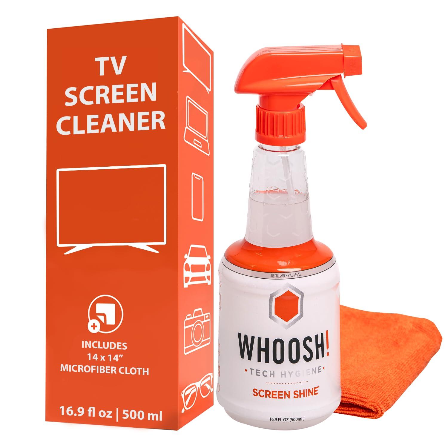WHOOSH WHOOSH! TV Screen Cleaner - 16.9 fl oz + 1 Microfiber Cleaning Cloth - for TV, OLED, Car, Computer, Laptop, MacBook, iPad, iPhone, Camera, Touch Screen - Industrial Size Electronic Cleaner Kit