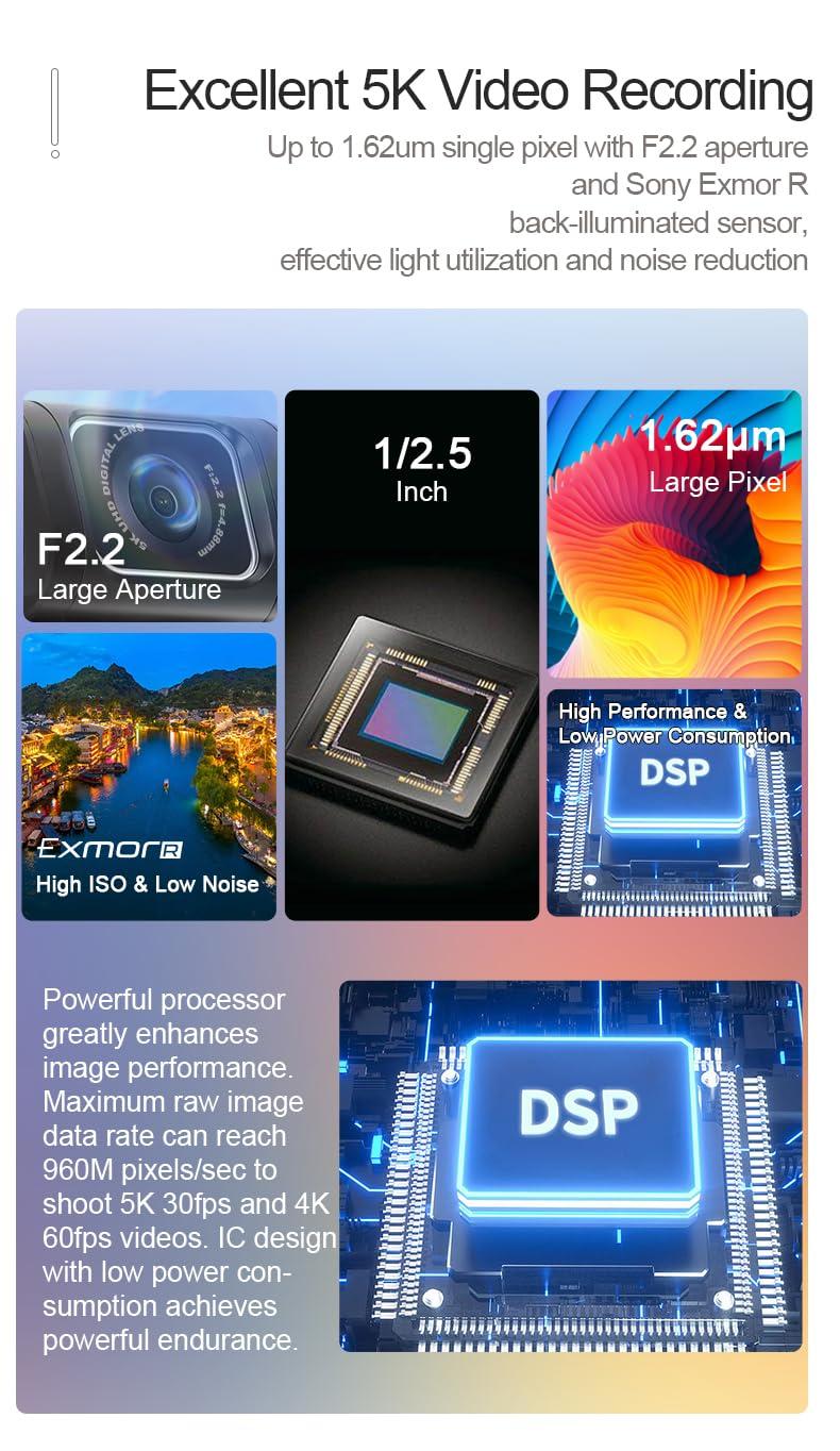 Yoidesu 5K Handheld Pocket Camcorder, 36MP Vlogging Camera with Rotatable 3.5 Inch IPS, 10X Digital Zoom, Night Vision YouTube Portable Video Camera, 120 Wide Angle,