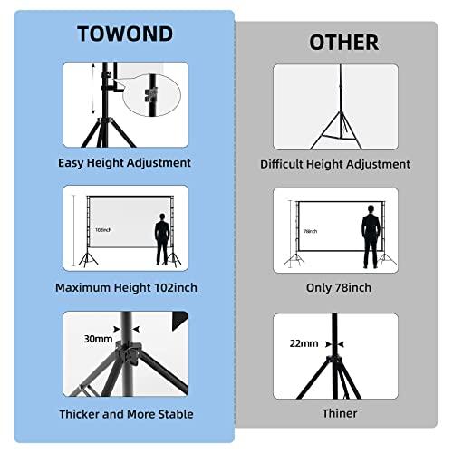TOWOND Projector Screen and Stand,Towond 120 inch Outdoor Projection Screen, Portable 16:9 4K HD Rear Front Movie Screen with Carry Bag Wrinkle-Free Design for Home Theater Backyard Cinema