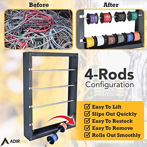AdirPro AdirPro Wire Spool Rack - Superior Strength Wire/Cable Dispenser - Conduit Display & Storage for Electrical Industrial & Retail Use (4 Rods, Grey)