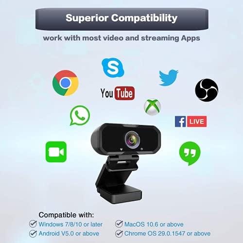 Svcouok Webcam 1080p HD Computer Camera - Microphone Laptop USB PC Webcam with Privacy Shutter and Tripod Stand, 110 Degree Live Streaming Widescreen Recording Pro Video Web Camera for Calling, Conferencing