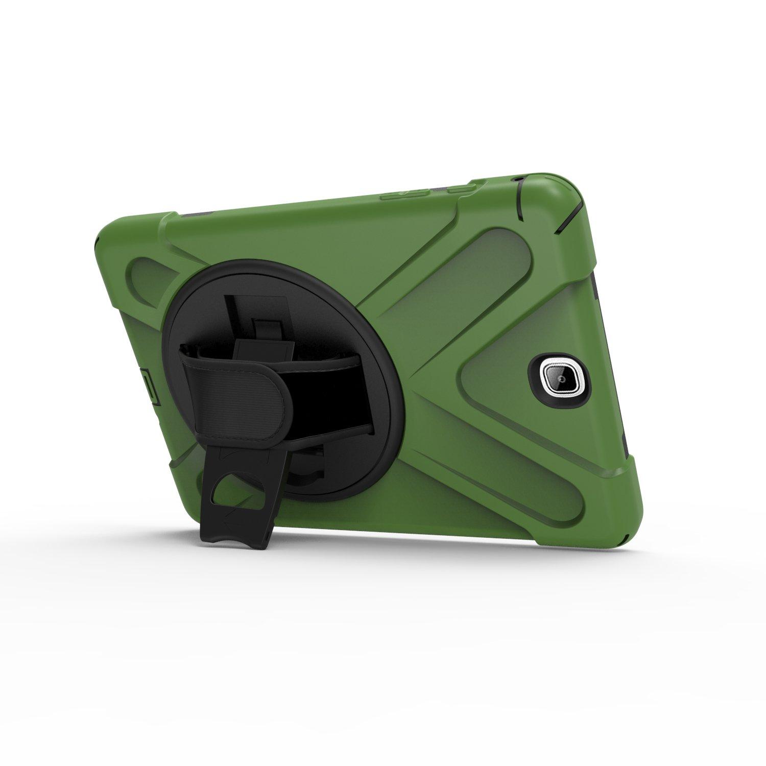 Zi_Hang Galaxy Tab A 9.7 Case, Heavy Duty Stand Shockproof Protective Case Cover for Samsung Galaxy Tab A 9.7 T550 T555 with Built-in Stand and a Hand Grip (Dark Green)