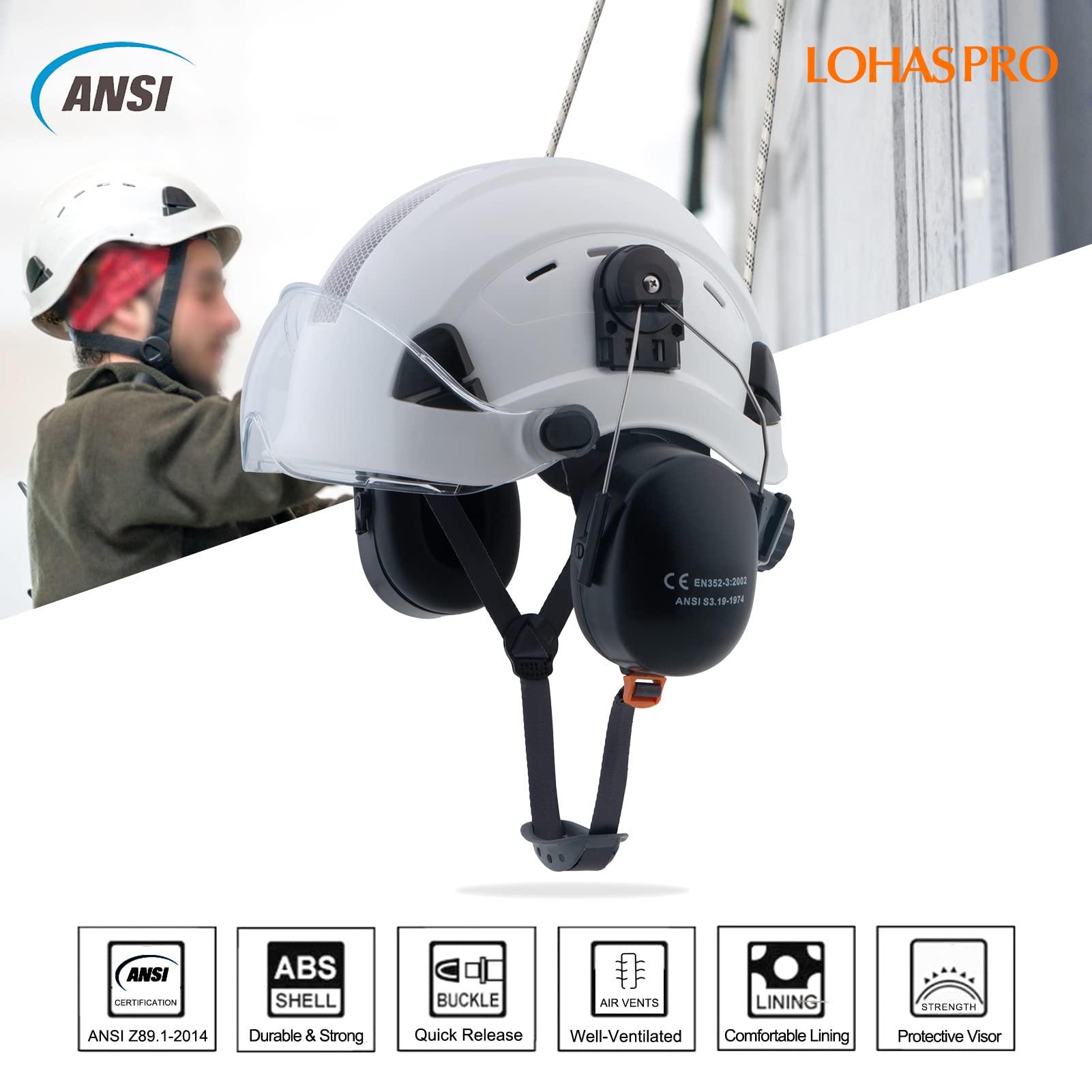 LOHASPRO LOHASPRO Hard Hat Safety Helmet with Visor and Ear Muffs,Arborist Forestry Helmet Garden Tree Cutting Logging Wood Chopping Chainsaw Work Construction Hardhat(L91 White+Clear Visor+Earmuff)