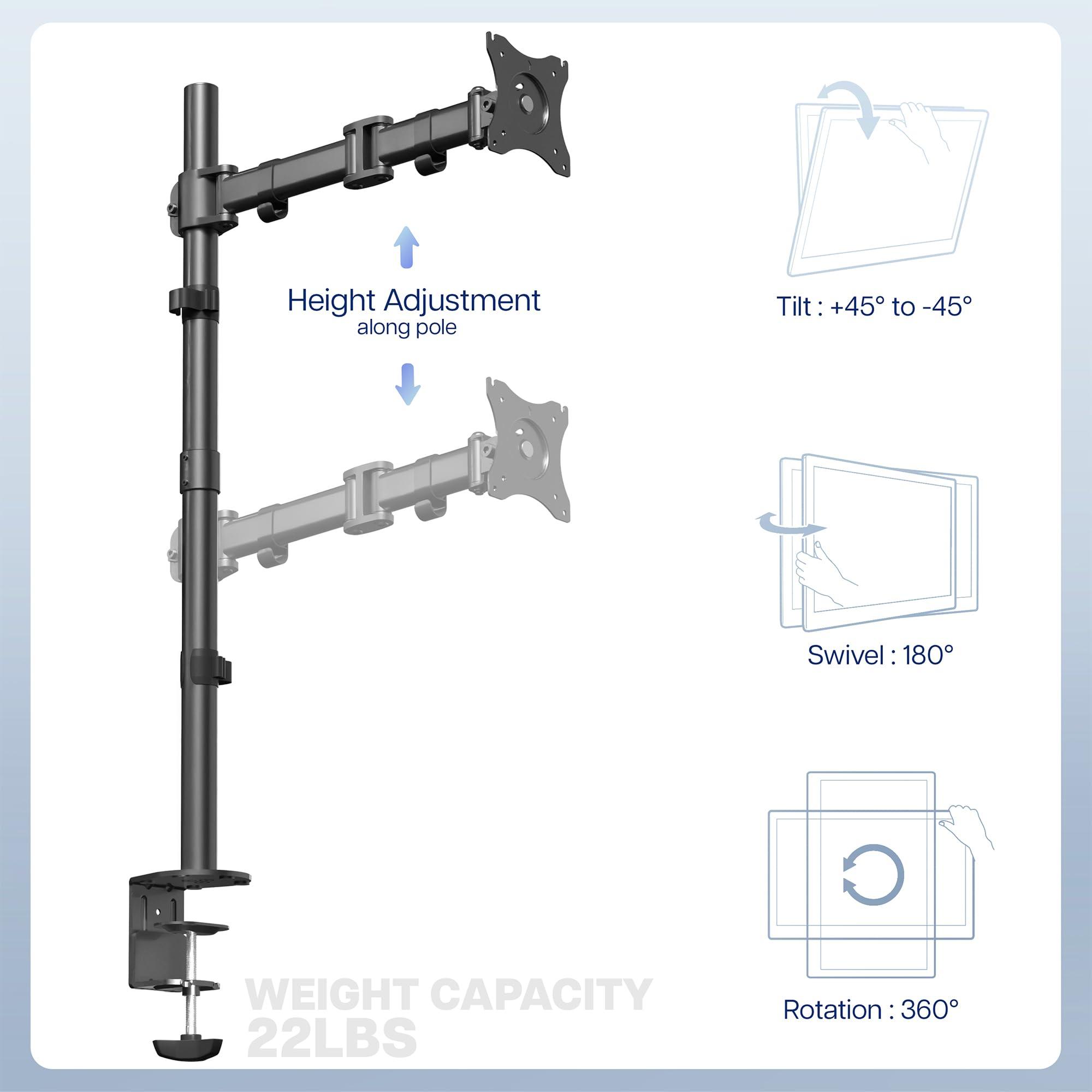 VIVO VIVO Single Monitor Desk Mount, Extra Tall Fully Adjustable Stand for 1 LCD Screen up to 32 inches, Ultra Wide Screens up to 38 inches, 22 lbs Capacity, STAND-V001T
