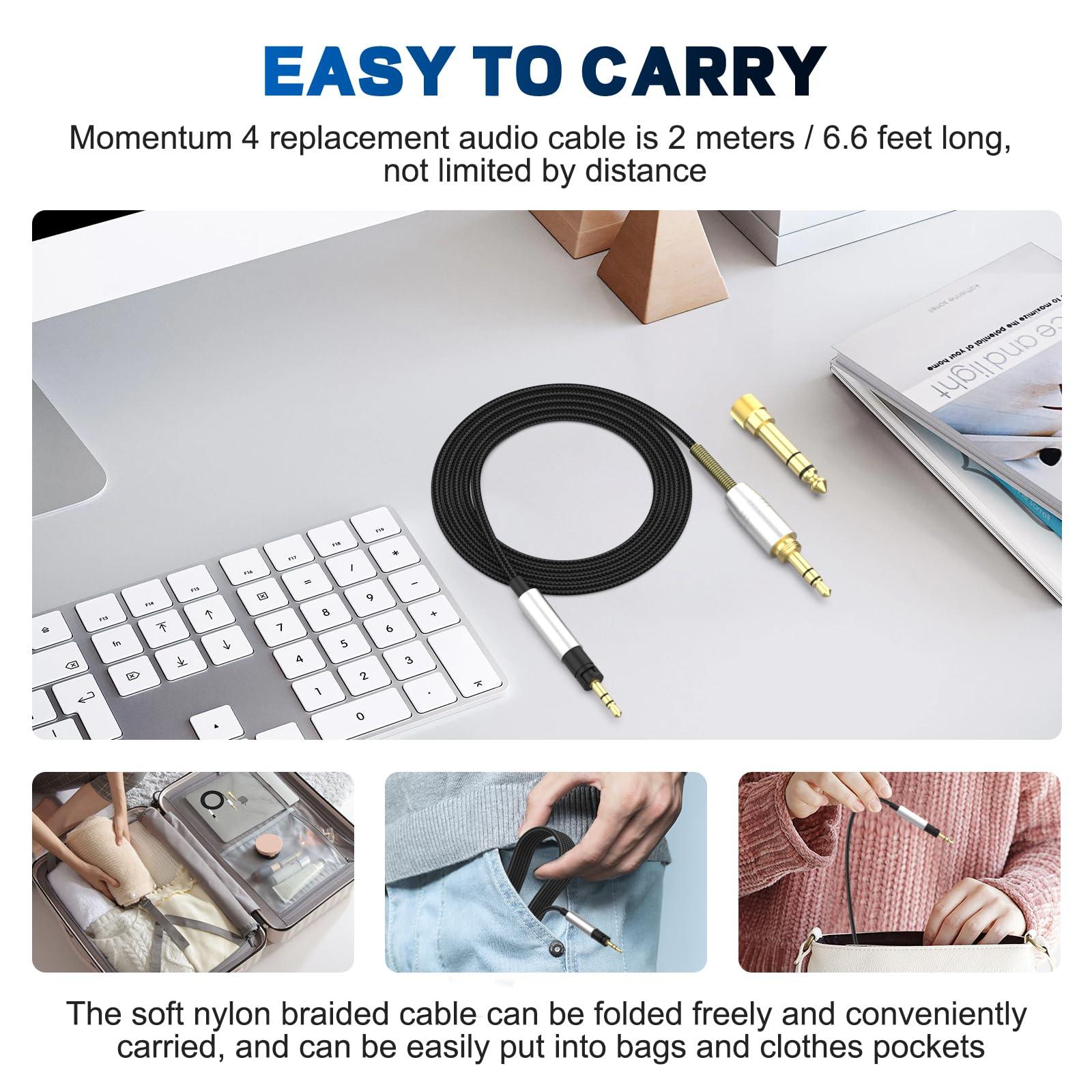 Zosvoses Zosvoses Momentum 4 Cable Compatible with Sennheiser Momentum 4/3/2.0, HD1 On-Ear, HD 400S/450BT, PXC 550/550-II, ACCENTUM Plus Headphones, 3.5mm Audio Cable Headset with 6.35mm Adapter, 6.6ft