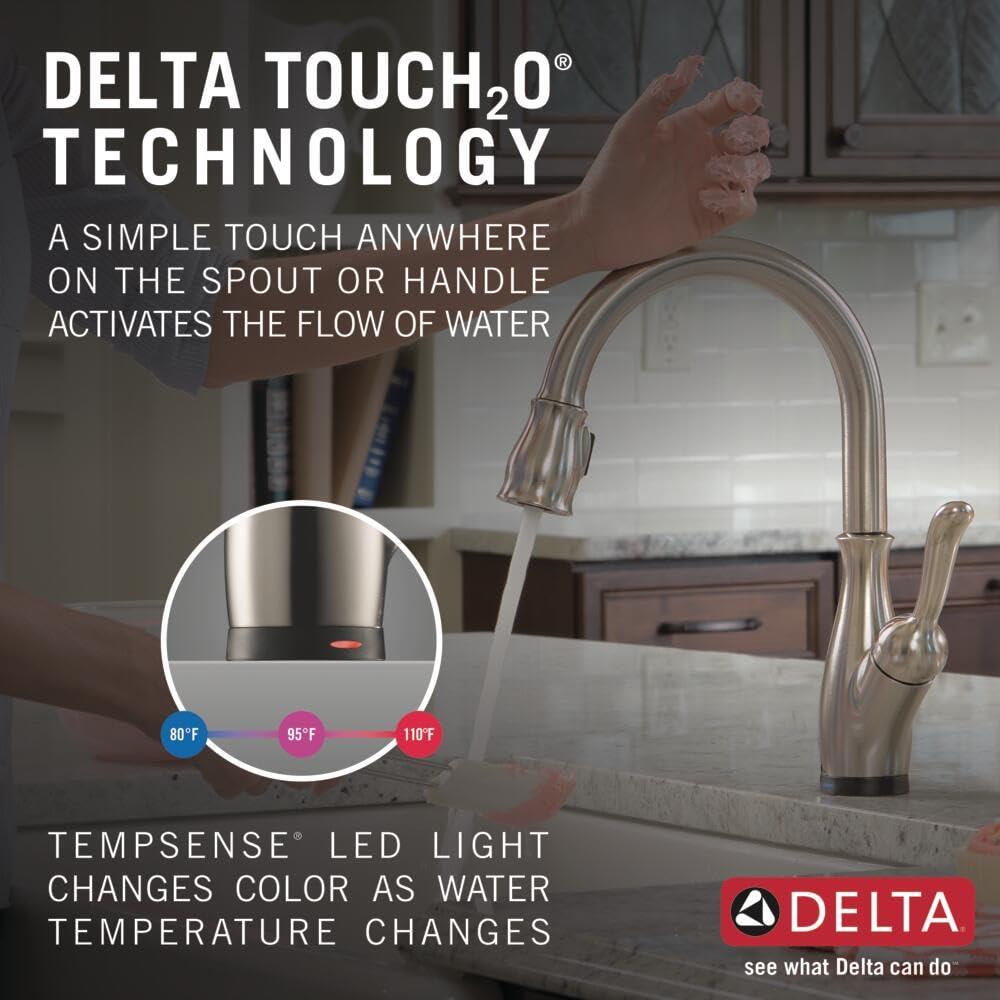 DELTA FAUCET Delta Faucet Leland Touch Kitchen Faucet Brushed Nickel, Kitchen Faucets with Pull Down Sprayer, Kitchen Sink Faucet, Touch2O Technology, SpotShield Stainless 9178T-SP-DST, Without Soap Dispenser