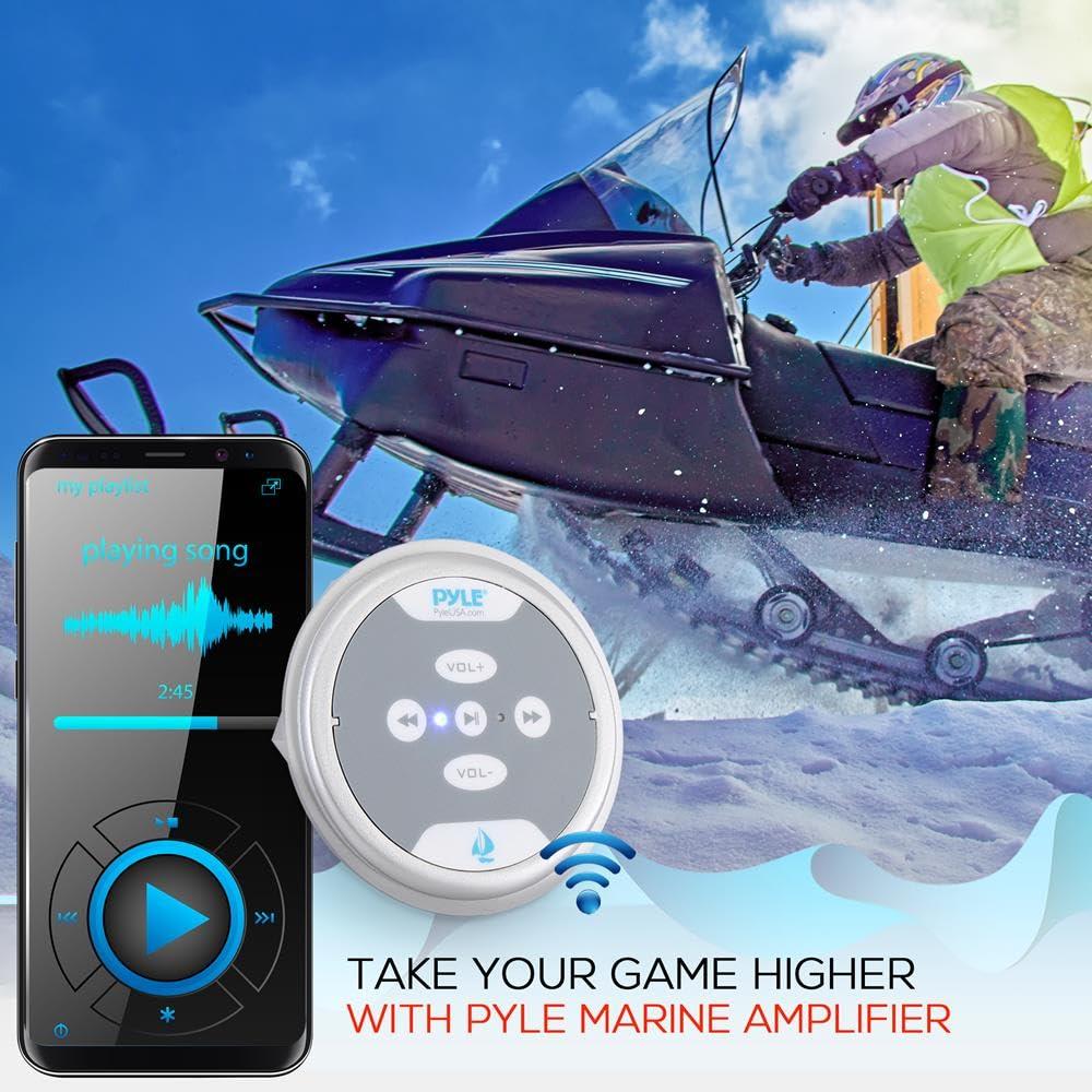 Pyle Pyle Waterproof Bluetooth Marine Amplifier Receiver - Weatherproof 2 Channel Wireless Amp for Stereo Speaker with 600 Watt Power, Wired RCA, AUX and MP3 Audio Input Cable, Silver