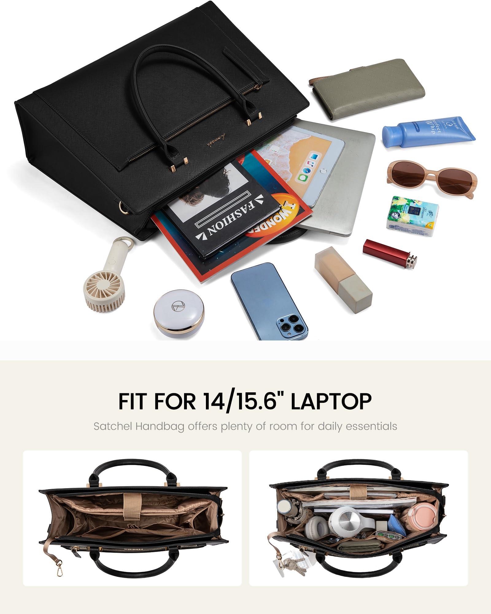 LOVEVOOK LOVEVOOK Laptop Bag for Women 15.6 Inch Black Tote Work Bag Leather Computer Briefcase Waterproof Business Teacher Office Bag Handbag with Small Clutch