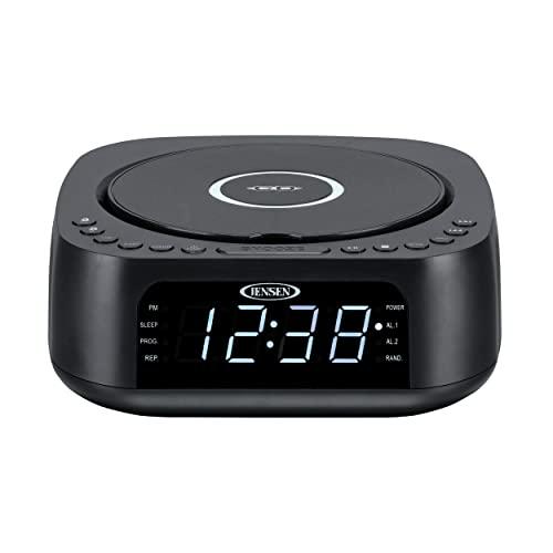 Jensen JENSEN JCR-375 Stereo Digital Dual-Alarm Clock with Top-Loading CD Player, FM Tuner, USB Charging Port, and Battery Backup