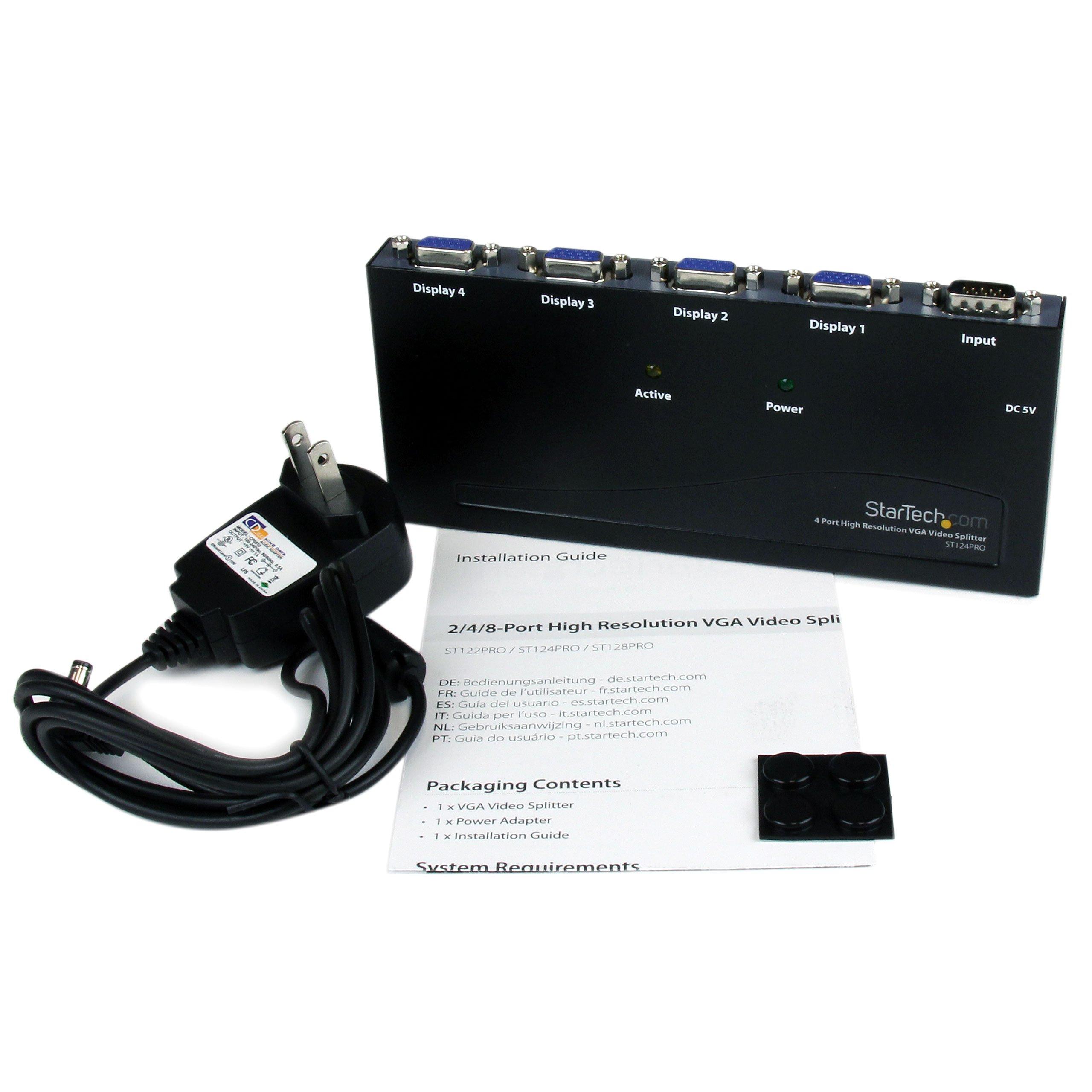 StarTech StarTech.com 4-Port VGA Video Splitter - 300 MHz- VGA Splitter - 4 port - 2048x1536 , TAA @ 80Hz (ST124PRO)