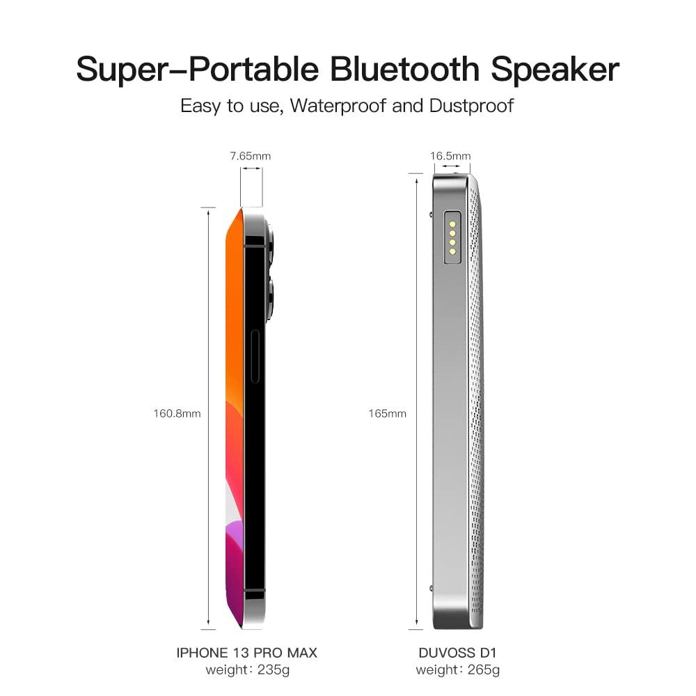 DUVOSS Bluetooth Speaker, 0.65" Ultra Thin Portable Magnetic Speakers, Loud&Clear Sound, IP67 Waterproof Dustproof, Bluetooth 5.1, TWS Pairing, EQ Mode, Sleek Small Wireless Speaker for Home, Outdoor