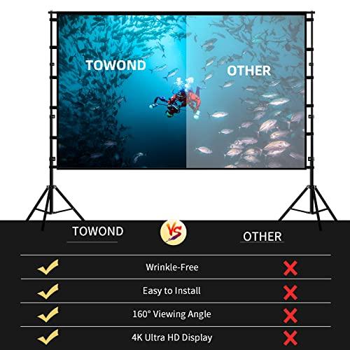 TOWOND Projector Screen and Stand,Towond 120 inch Outdoor Projection Screen, Portable 16:9 4K HD Rear Front Movie Screen with Carry Bag Wrinkle-Free Design for Home Theater Backyard Cinema