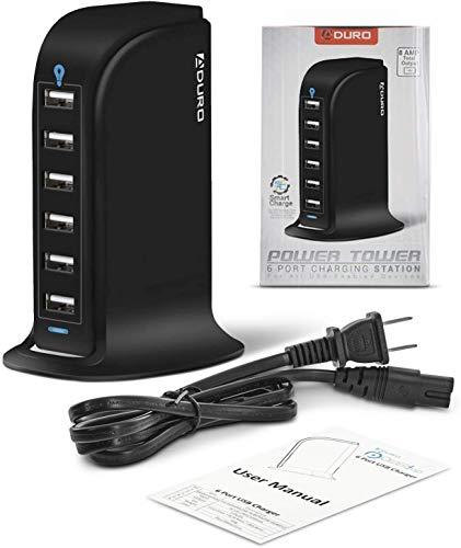 Aduro Aduro 40W 6-Port USB Desktop Charging Station Hub Wall Charger for iPhone iPad Tablets Smartphones with Smart Flow (Black)
